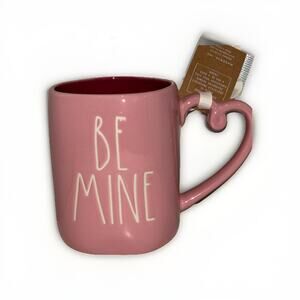 Rae Dunn "Be Mine" Pink Heart Shaped Handle Coffee Mug Valentine's Day NEW